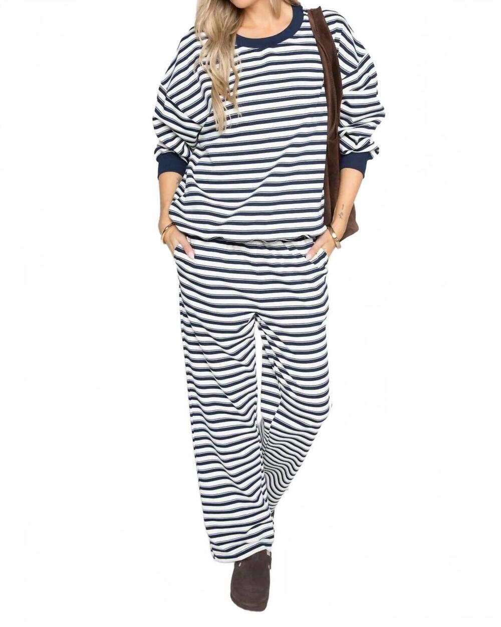 NEW LE LIS sunday stripe sweatshirt in navy